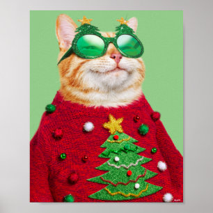 Póster Gato en suéter Navidad feo