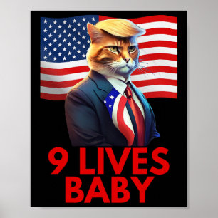 Póster Gato En Suite Con Trump Hair Bandera Estadounidens