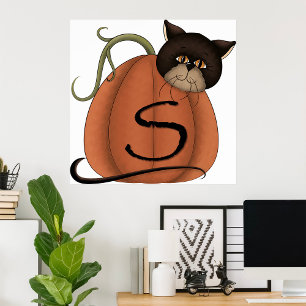 Póster Gato En Una Calabaza