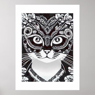 Póster Gato en una máscara de gas mardi blanco y negro