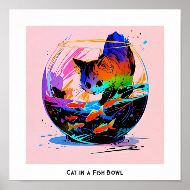 Póster Gato en una pecera (Frente)