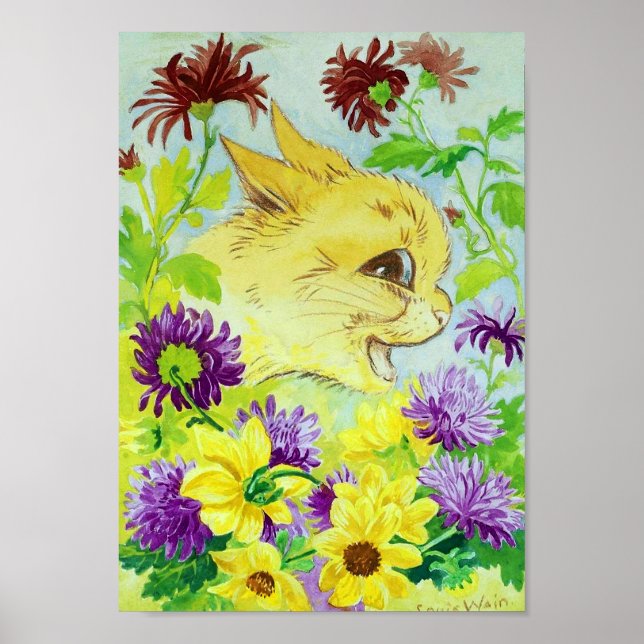 Póster Gato Entre Las Flores, Louis Wain (Frente)