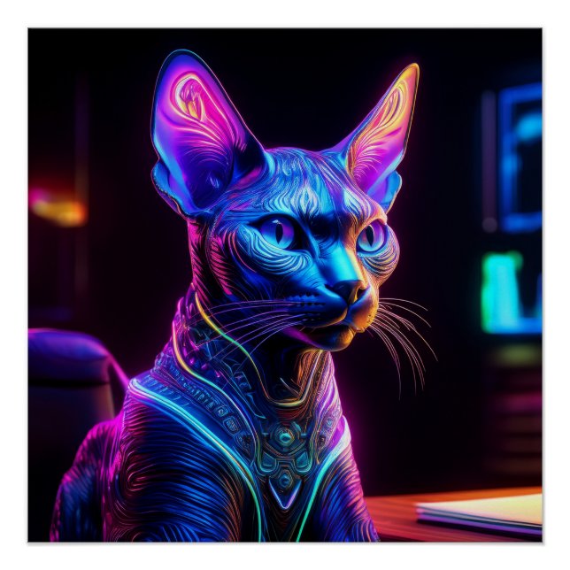 Póster Gato esfinge alienígena sentado en la silla de su  (Anverso)