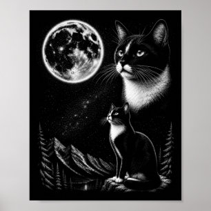 Póster Gato Esmoquin Aullando A La Luna Retro 90s