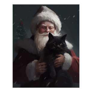 Póster Gato Esmoquin con Papá Noel Festivo de Navidad