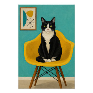 Póster Gato Esmoquin en Silla Amarilla de Época Moderna