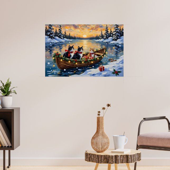 Póster Gato Esmoquin Navidad Barco Fiesta (Salón 3)