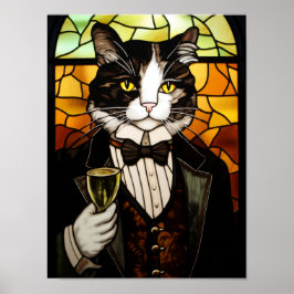 Póster Gato Esmoquinado Elegante Estilo Vidrio Emplomado