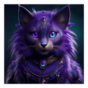 Póster Gato Espacial Alienigena Púrpura con Armadura Enjo