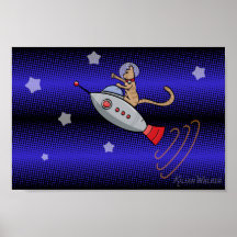 Gato espacial en un cohete retro