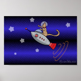 Póster Gato espacial en un cohete retro
