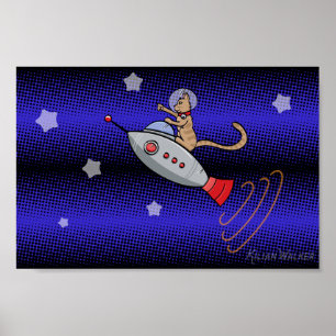 Póster Gato espacial en un cohete retro