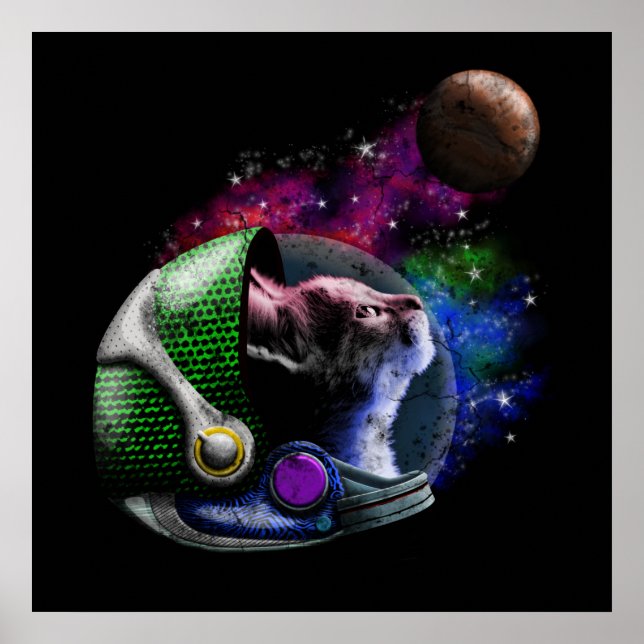 Póster Gato espacial lindo con galaxia Casco Nebulosa (Frente)