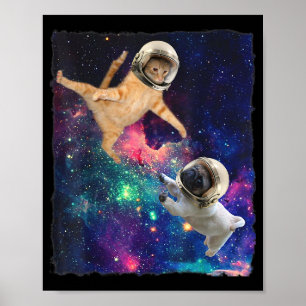 Póster Gato espacial lindo vs espacio Perro Galaxia Épica