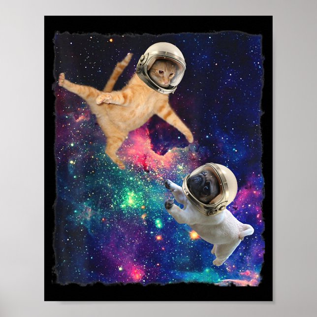 Póster Gato espacial lindo vs espacio Perro Galaxia Épica (Frente)