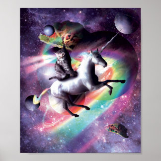 Póster Gato Espacial Montando Unicornio - Láser, Tacos Y 