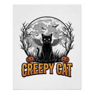 Póster Gato espeluznante diseño de grabado vintage de Hal
