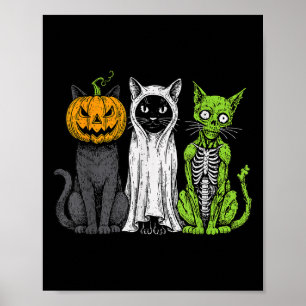 Póster Gato Esqueleto Calabaza Fantasma Halloween Gatito