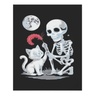 Póster Gato Esqueleto Halloween Divertido Lindo Espeluzna