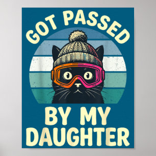 Póster Gato esquiando retro vintage fue pateado por mi hi