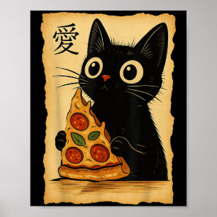 Póster Gato estético japonés Kawaii Anime Cat Pizza Eati