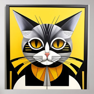 Póster Gato estilizado geométrico abstracto