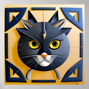 Póster Gato estilizado geométrico abstracto