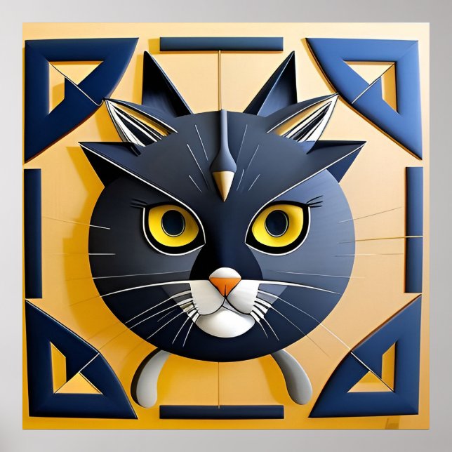 Póster Gato estilizado geométrico abstracto (Frente)