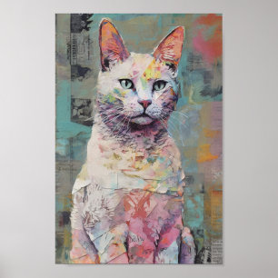 Póster Gato estilo Scrapbook