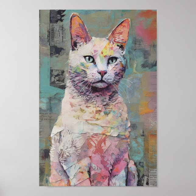 Póster Gato estilo Scrapbook (Frente)