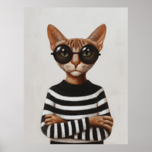 Póster Gato Estiloso Con Gafas Redondas