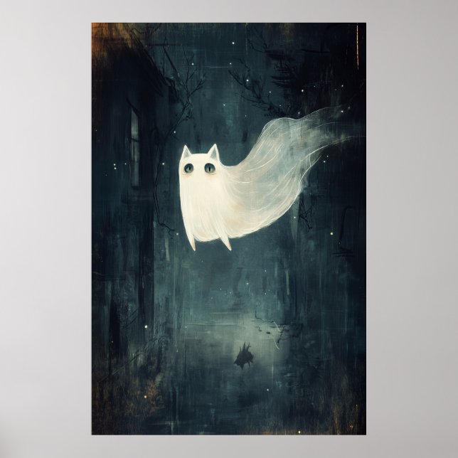 Póster Gato fantasma de Halloween (Frente)