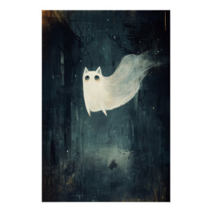 Póster Gato fantasma de Halloween