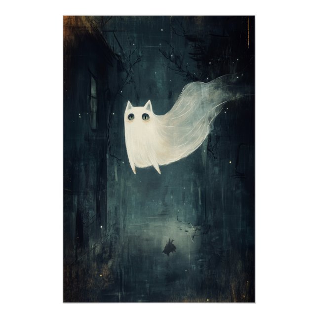 Póster Gato fantasma de Halloween (Anverso)