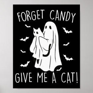 Póster Gato fantasma divertido de Halloween Olvida carame