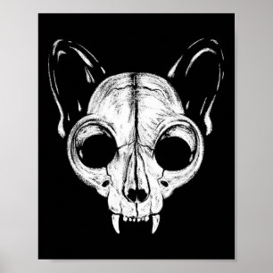 Póster Gato Felino Espeluznante Calavera Esqueleto Hallow