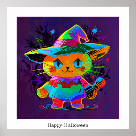 Póster Gato feliz de Halloween