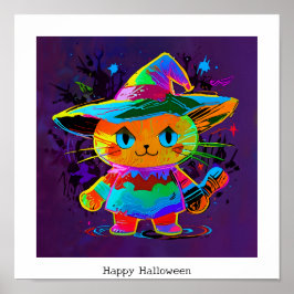 Póster Gato feliz de Halloween