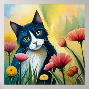 Póster gato FLoral