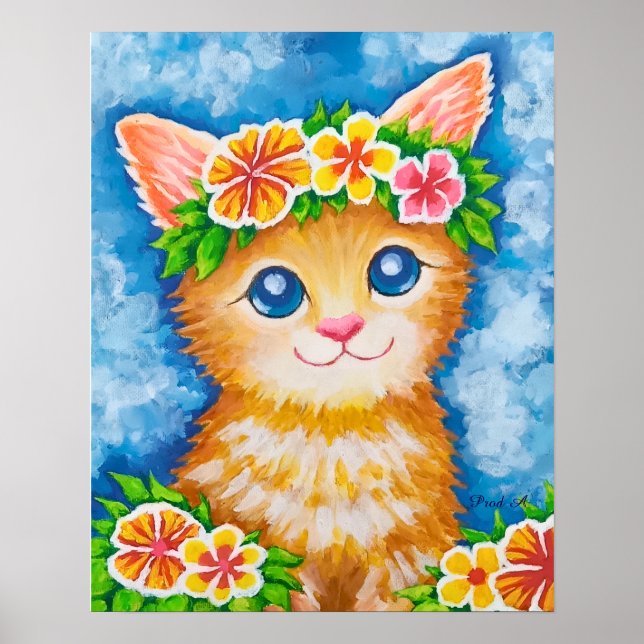 Póster Gato floral★ (Frente)