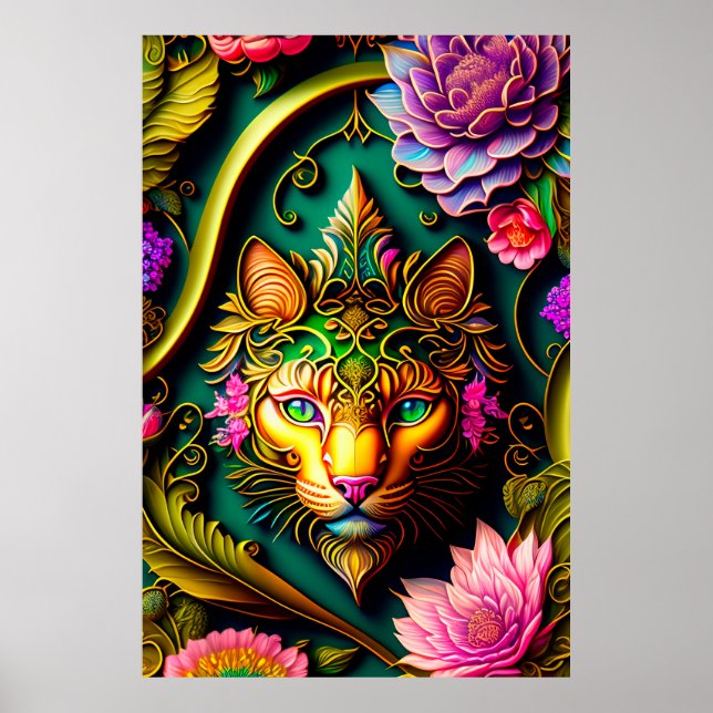 Póster Gato floral egipcio (Frente)