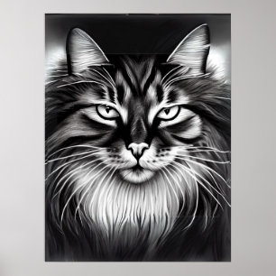 Póster Gato forestal noruego en blanco y negro