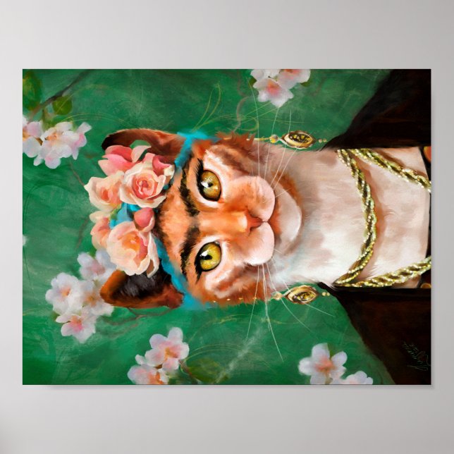 Póster gato Frida con flores (Frente)