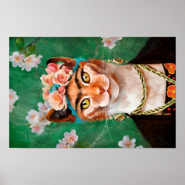 Póster gato Frida con flores (Frente)