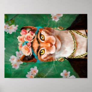 Póster gato Frida con las flores