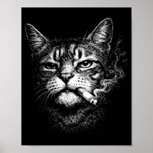 Póster Gato fumando cigarrillo cara de animal divertido m