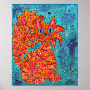 Póster Gato furioso en turquesa