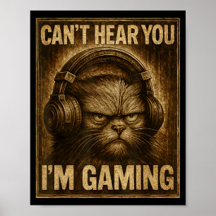 Póster Gato Gamer Divertido Hombres Mujeres Niños No Te P