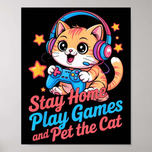 Póster Gato Gamer Divertido Permanece en Casa2  (Frente)