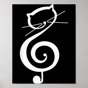 Póster Gato Gatito Clave De Sol Música Divertida Notas Mu